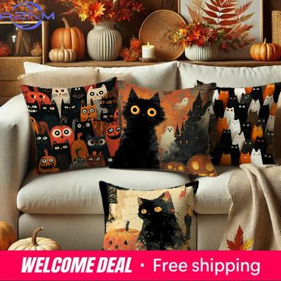 Halloween Cat Patterned Pillowcasesuitable For Sofa Car Bedroom Decorative Cushion Cover Pillow Cover