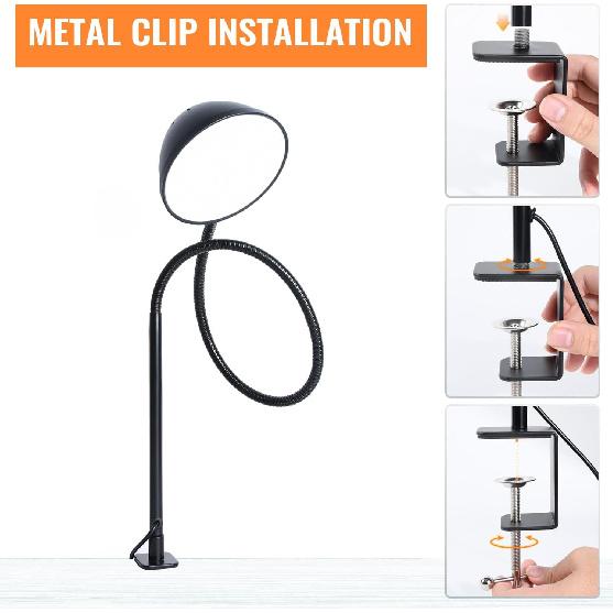 Clamp Lamp, Clip on Lamp, Desk Lamp with Clamp, 10W, 1100 LMS, 3 Color Modes, 10 Brightness Levels, 31 Inches Long Flaxible Gooseneck, Perfect for