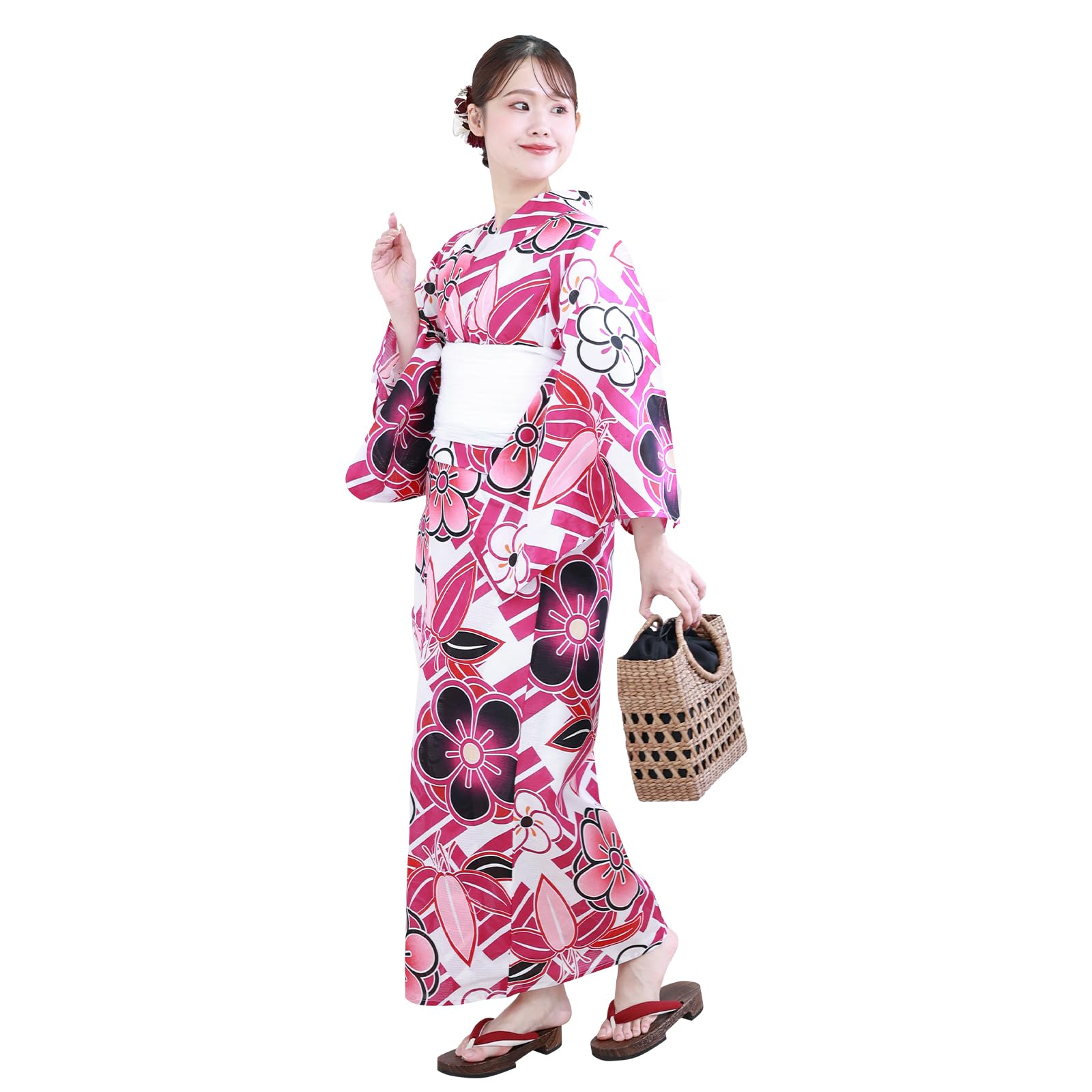

Tonriga Yukata Set for Women and Two Waist Summer One Size Fits Japanese Includes Ryokan Floral Japanese Perfect for Summer Fireworks and Evening Cool