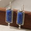 Vintage Synthetic Turquoise Silvery Plated Pendant Earrings Women's Ethnic Style  Versatile Festival Commemorative Gifts
