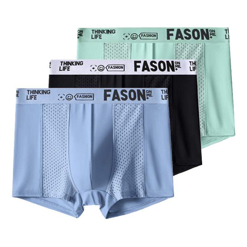 3 Pieces Men's Boxer Briefs Ice Silk Mesh Underwear Antibacterial Breathable Shorts Male Panties Underpants XL XXL 3XL 4XL