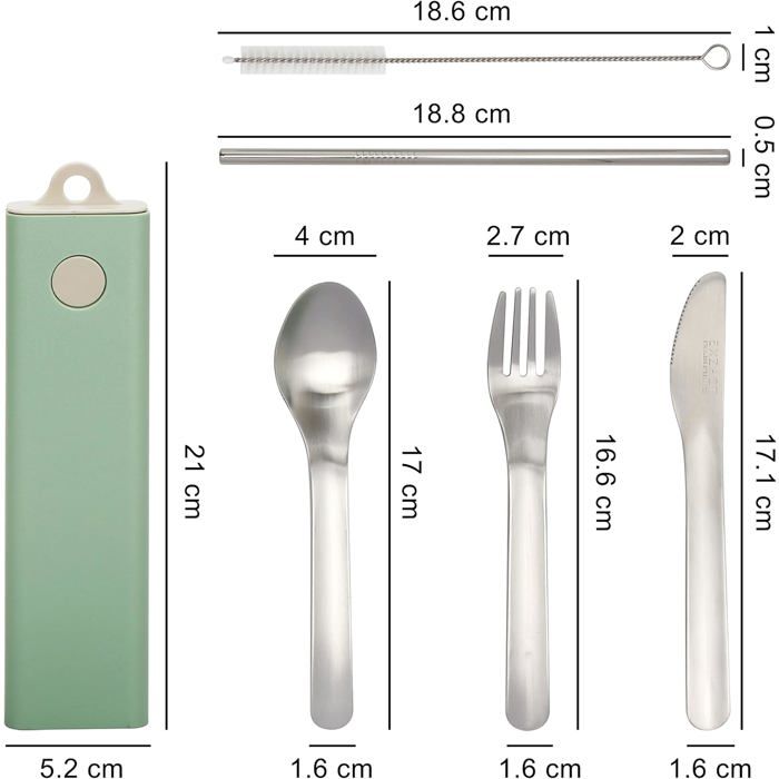Couverts - EXZACT - 5 pièces - Inox 18/10 - Étui vert - Lave-vaisselle compatible