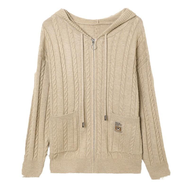 Hooded Knitted Jacket for Women Versatile for Autumn and Winter Loose Solid Color Sweater Jacket Autumn and Winter Sweater Cardigan for Women