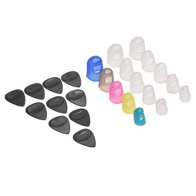 Das Gitarrenzubehör-Set enthält 15 Stück Silikon-Gitarren-Fingerschutz + 10 Stück Gitarrenplektren