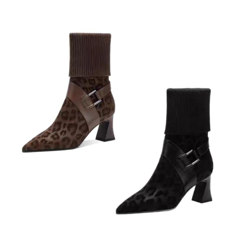 Elastische Stiefel aus weichem Leder, Hochhackige Stiefeletten, Neue spitze bequeme Damenschuhe