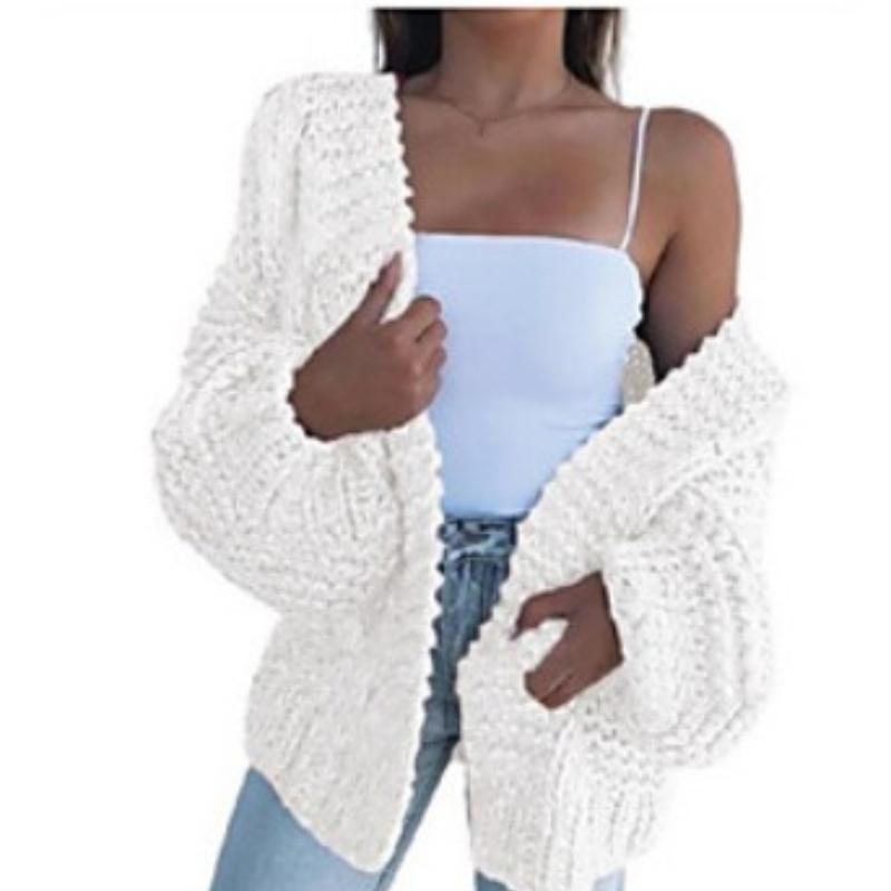 Women's Oversized Lamb Wool Knit Cardigan with Drop Shoulder
