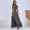 Women Summer Spring  Sleeveless Flower Print V-neck Casual A-Line Ankle-Length High Waist Dress