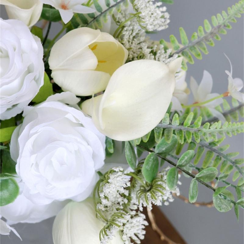 White Bridal Bouquets Wedding Bouquets with Ribbon for Bridal, Bridesmaids, Anniversary, Wedding Party Decorations