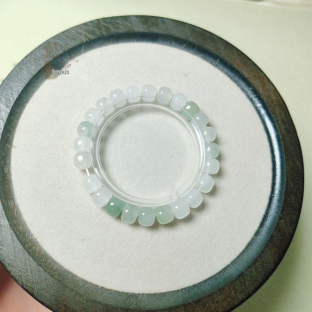 Xinjiang White & Golden Silk Flower Jade Round Bead Bracelet for Women