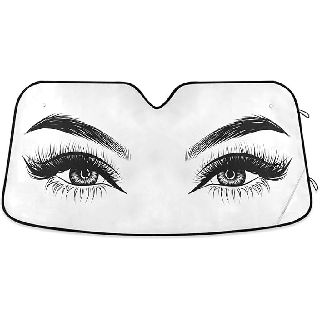 Black Leopard Car Windshield Sun Shade N Animal Skin Print Foldable UV Ray Sun Visor Protector Sunshade To Keep Your Vehicle Cool (55" X 27.6")