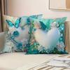 Valentine's Day Navy Blue Heart Shaped Butterfly Floral Pillowcase Suitable for Sofa Car Bedroom Decorative Cushion Cover