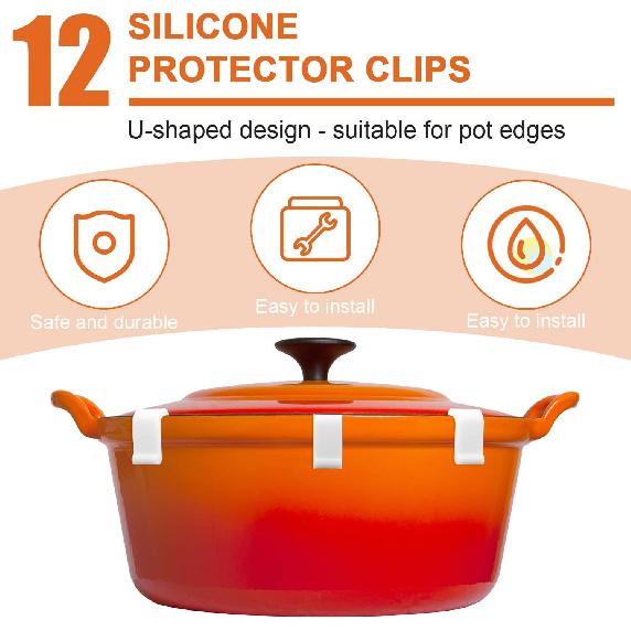 12pcs Dutch Oven Lid Protector Clips, Silicone Cookware Protector Clips Pot Lid Flexible Bumpers Lifter Accessories for Stacking Pan and Display of