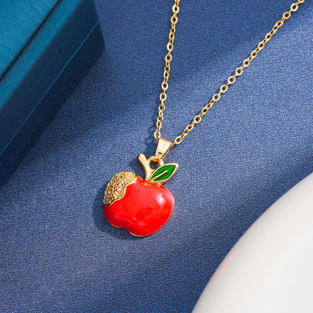Exquisite Christmas Apple Pendant Necklace with Niche European  American Design