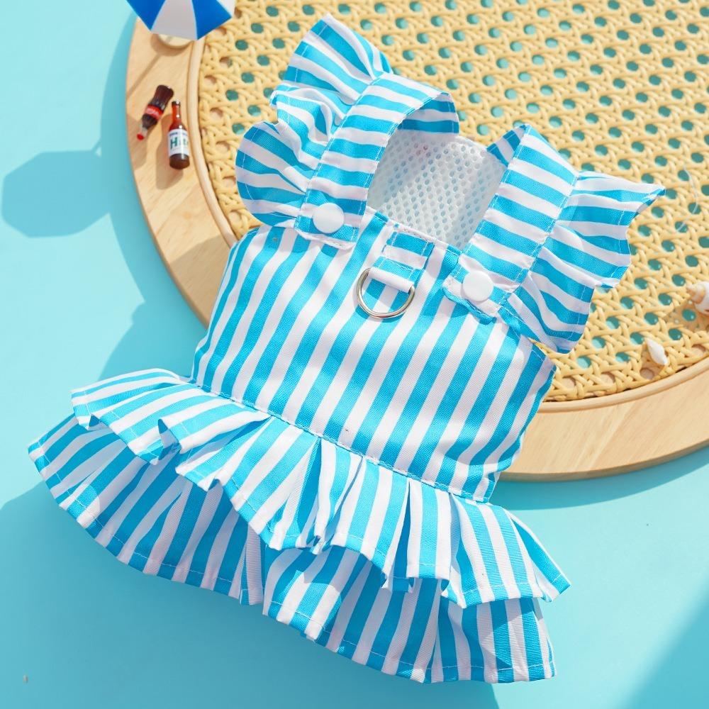 

Летнее платье для собак, полосатый жилет, футболка для домашних животных, новый костюм для кошек, аксессуары для домашних животных M синий