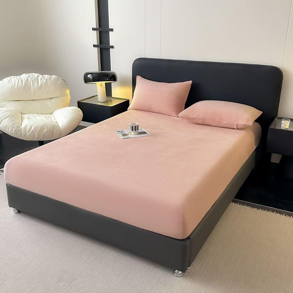 Winter Warm Coral Fleece Fitted Sheet Elastic Mattress Cover Couple Thick Bed Linens Luxury Double Bed King Size 150x200