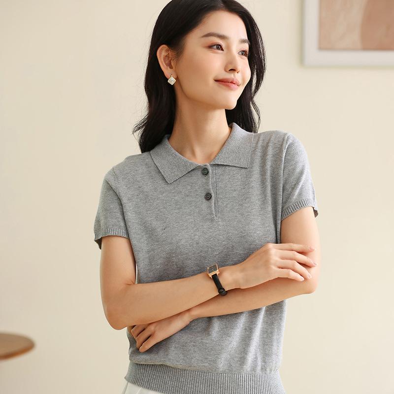 

Весна и Лето Новая Однотонная Хлопковая Футболка-поло с Коротким Рукавом Женская Базовая Простая и Универсальная Повседневная Базовая Вязаная Футболка-безрукавка XXL серый