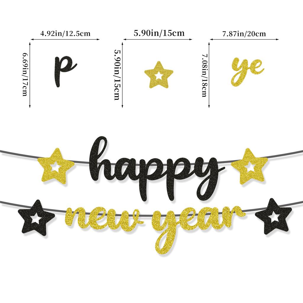 Neujahrs-Themenparty Dekoration Glitzerstern Latte Banner Schwarze Goldene Buchstaben Heißgoldenes Latte Banner