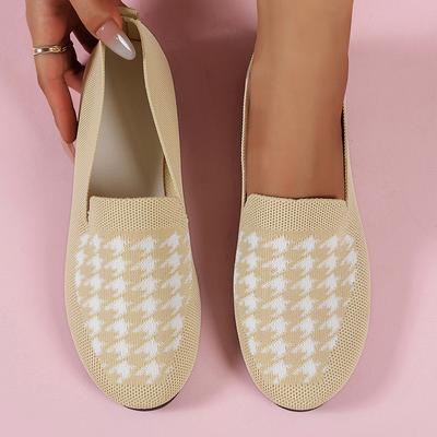 Woman Loafers Houndstooth Knitted Slip On Shoes Flat Moccasins Ladies Wide Fit Zapatos De Mujer Women Casual Sport Sneaker 43