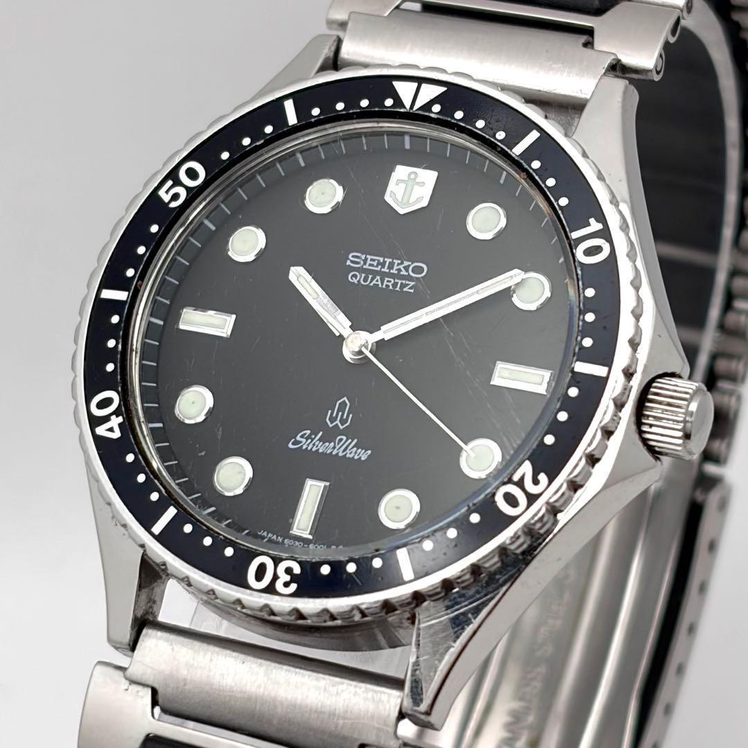 Used Operation SEIKO SILVER WAVE 6030-6000 Diver Men s Quartz Black Dial Watch