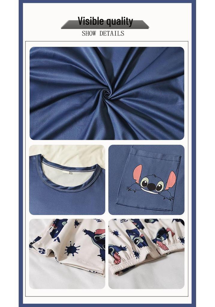 Women's Cartoon Stitch Pajama Set - Long Sleeve & Pants, Wearable Outdoors, Loose Fit for Autumn/Winter.
