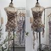 Gradient Print Irregular Ruffled Mesh Camisole Tank Top with Swing Neck and Sleeveless Design