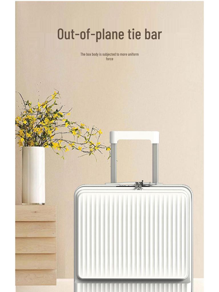 18" Silent Aluminum Frame Leather Carry-On Suitcase with Front Opening and Combo Lock for Men & Women.