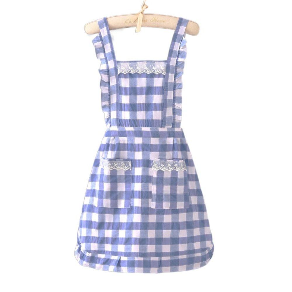 Mode Karierte Schürzen mit Tasche Prinzessinnen-Schürzen Saubere Schürze Rüschenschürzen Kochen