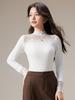 Women's Plus Size Lace Top - Long Sleeve Semi-High Neck Mesh Base Shirt for Autumn/Winter 2025
