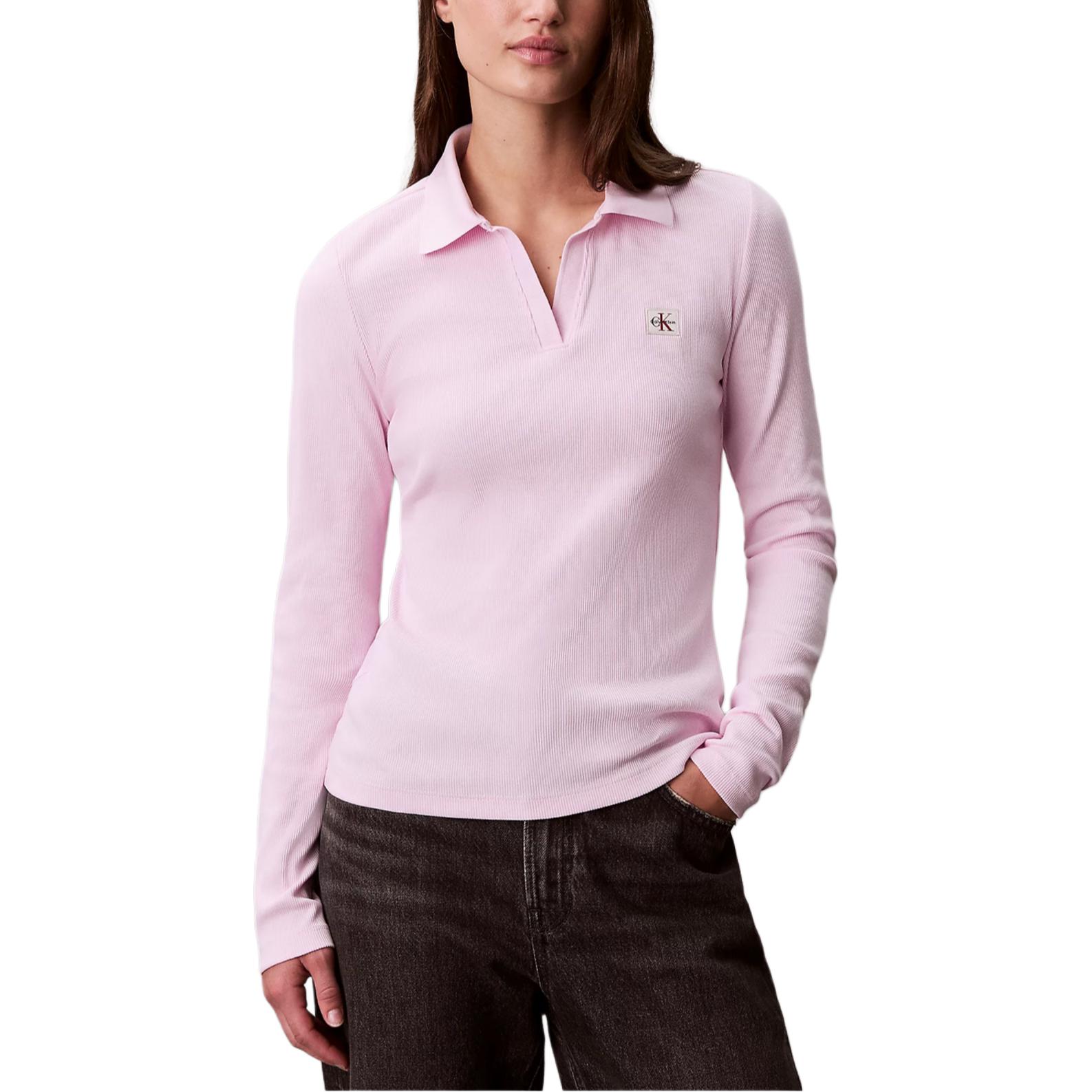 

Calvin Klein Soft Knit Ribbed Collar Fitted Long Sleeve Polo Shirt Women tops LV047E203G-TN9 XL