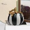 Halloween Pumpkin Decor Black And White Striped Ornament, Retro Style Resin Sturdy Indoor Desktop Decoration Tabletop Centerpiece, Ornament