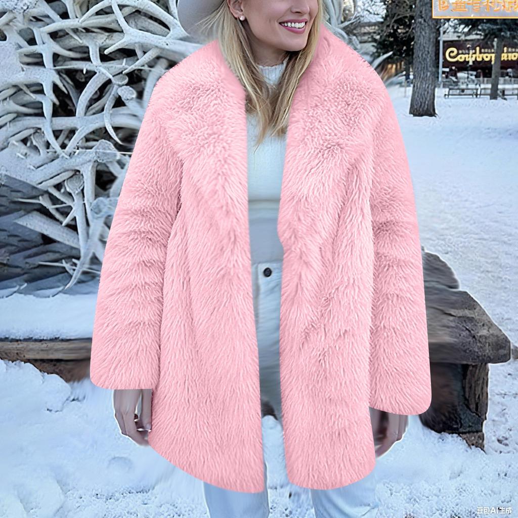 Women's Fashionable Warm Long Sleeve Solid Color Furry Collar Coat