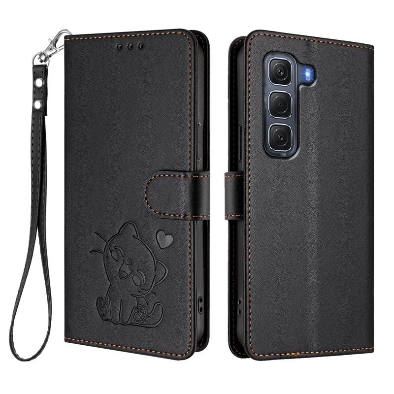Applicable INFINIX HOT 60 PRO+Phone case with heart-shaped cat design, solid color, cute protective cover