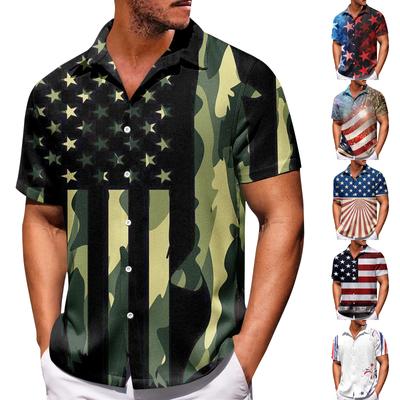 Men's Independence Day Print Button Short Sleeve Shirts Men's Casual Fashion Short Sleeve Shirts