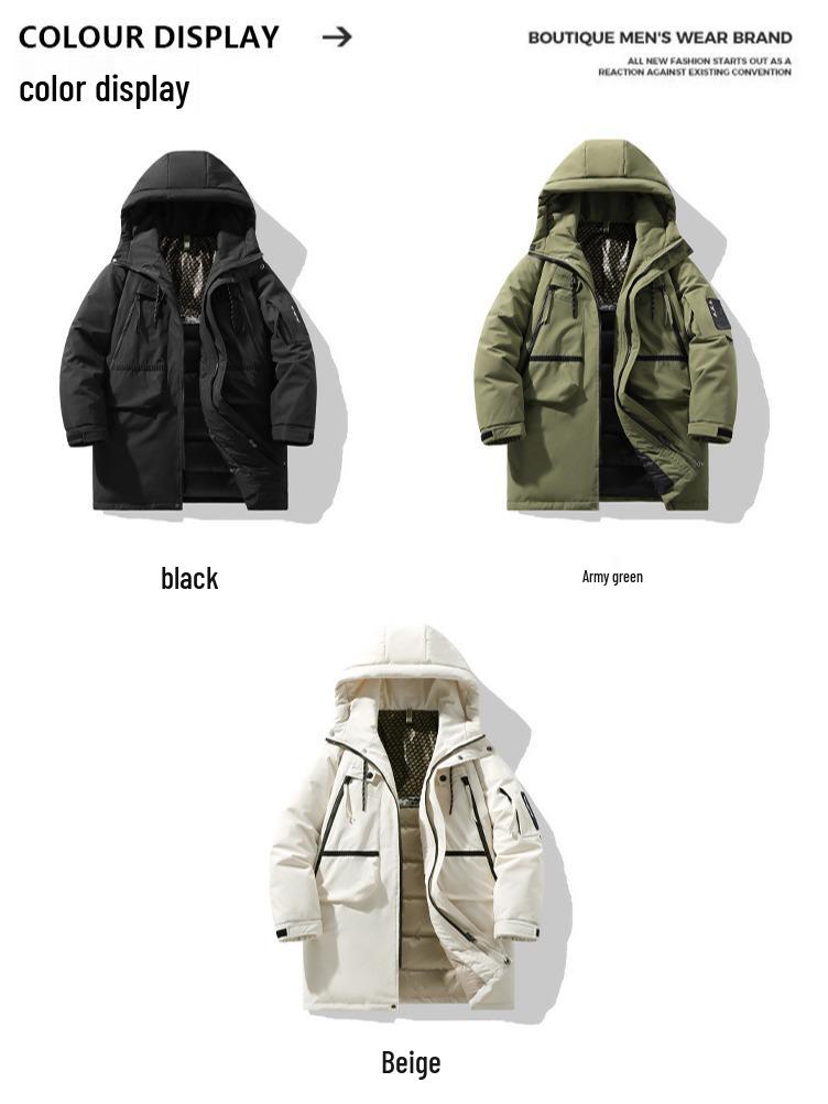 Trendy Mid-Length Winter Hooded Down Jackets: Casual, Loose, Multi-Pocket Style for Couples