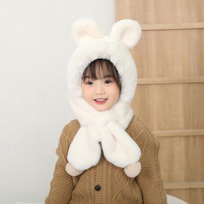 Children Hat with Bear Ear Decoration Solid Color Thickened Plush Warm Hat Scarf Set Kids Cold Weather Hat