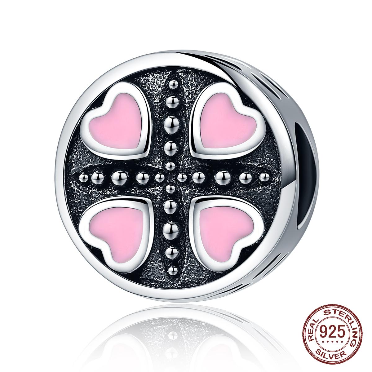 

925 Стерлинг Серебряный розовый Лаки Четырехлистный клевер Форма Прелести Бисер Fit Браслет