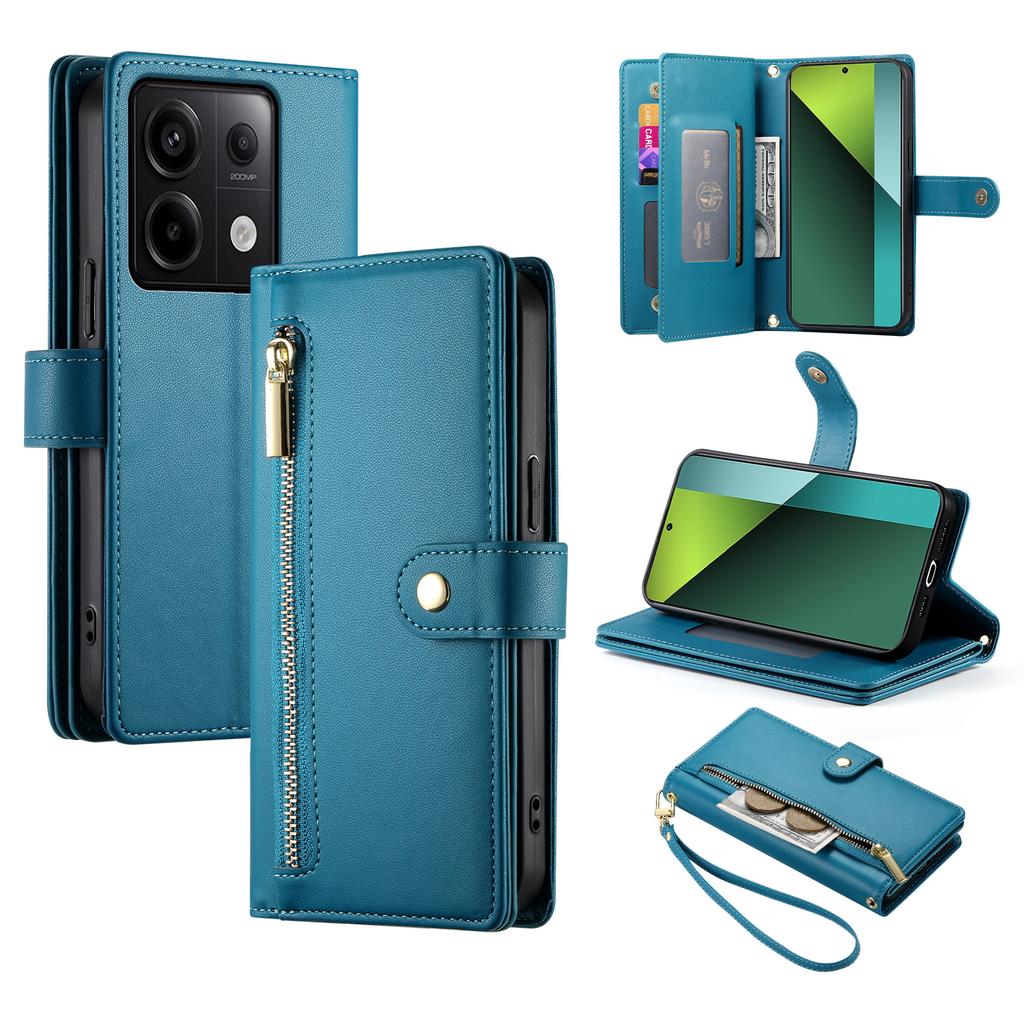 DF-011 For Xiaomi Poco X6 5G/Redmi Note 13 Pro 5G Case PU Leather Zipper Pocket Cover with Straps