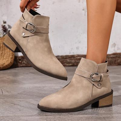 Stivali Moda Taglia Grande Punta Acuta Tacco Quadrato Stivaletti da Donna Autunno Inverno Zip Laterale Stile Da Uscita Stivaletti Corti da Donna
