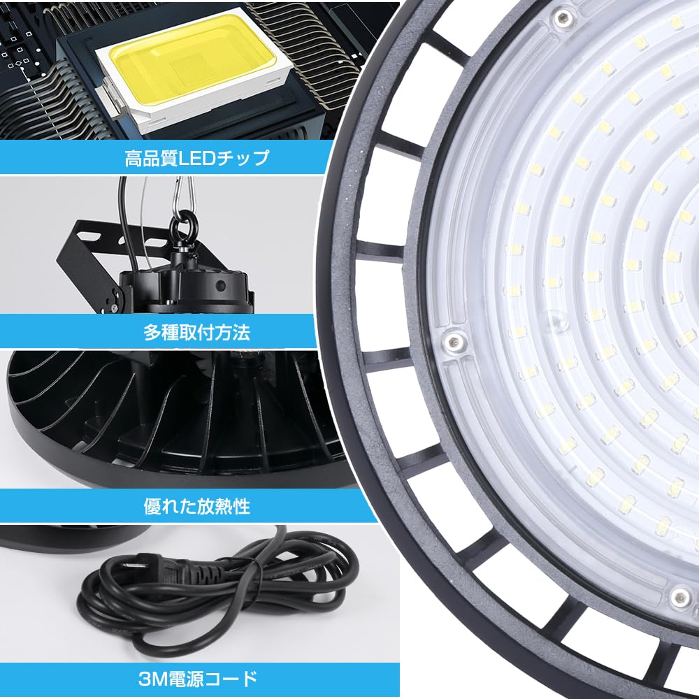 100W LED High Bay High IP66 Daylight White Ceiling Light for Indoor and Outdoor Suitable for Work Parking Factory Parking and 3M Light, Brightness,
