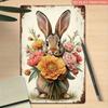 Vintage Shabby Chic Easter Bunny Metal Sign Peach Pink Flowers Farmhouse Wall Art