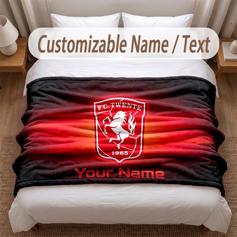 FC Twente Printed Flannel Blanket Custom Name Text Soft Warm Throw For Bedroom Holiday Gift