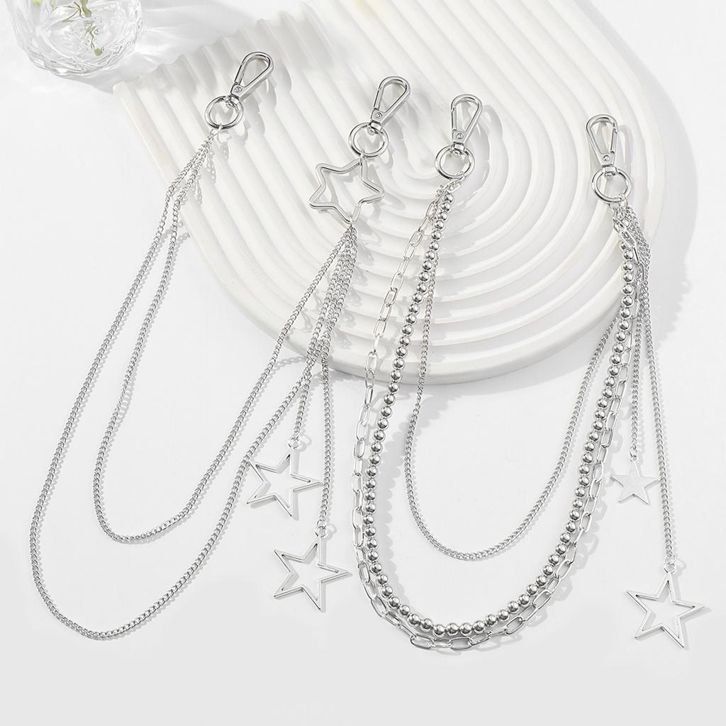 Viral trends Fashion Punk Hip Hop Silver Hollow Chain CCB Beaded Stars Pendant Waist Chain Trouser Chain