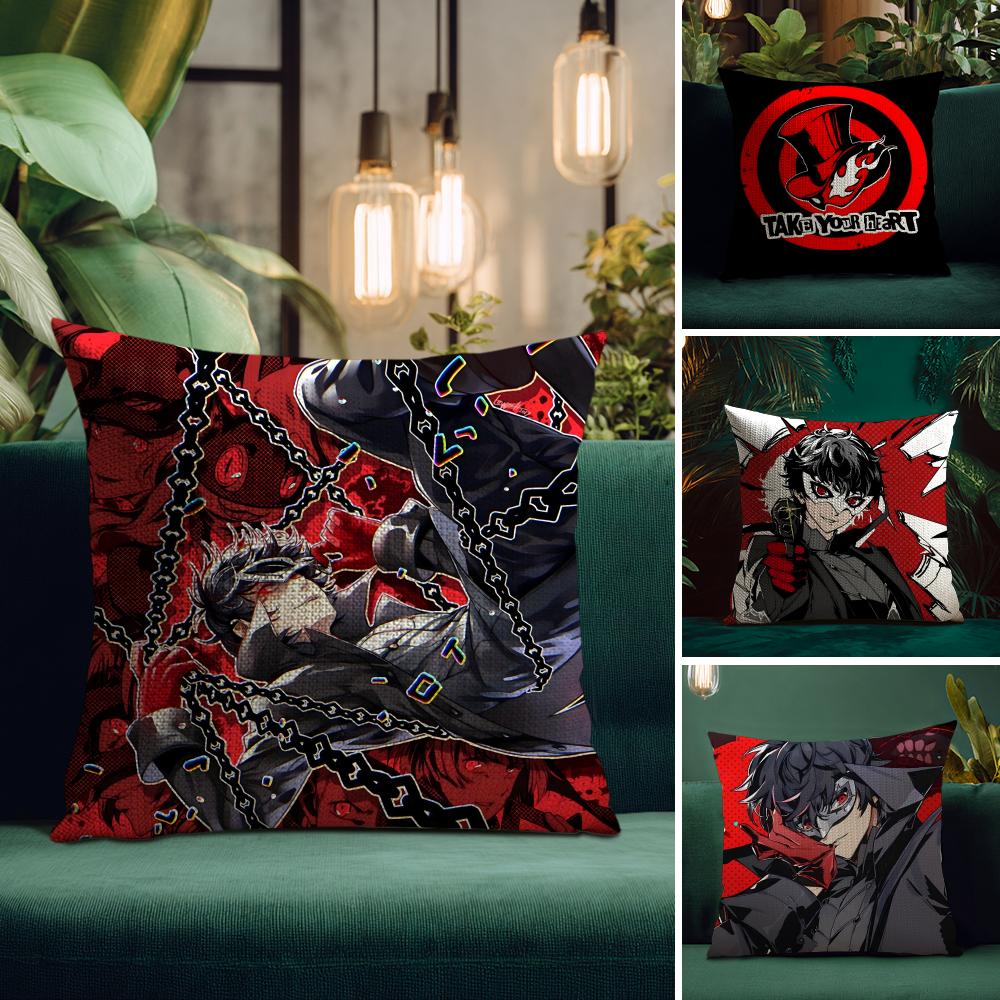 Anime Game P-Persona 5 Cushion Cover Natural Linen Pillow Case Double-Sided Print Decorative Sofa Pillowcase Home Decor Gift