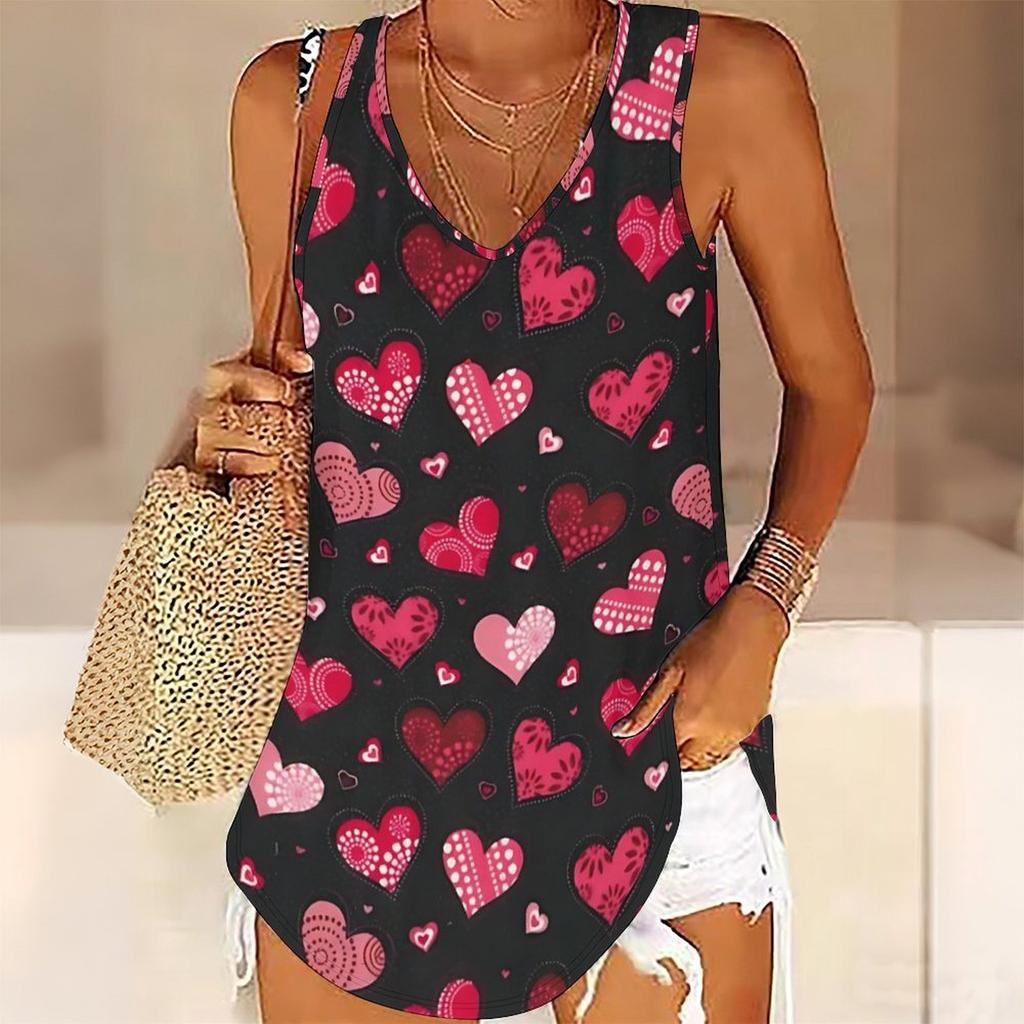 3D Heart-shaped Pattern Printed Tank Tops for Women Workout Yoga Gym Printed Summer Sport Shirts Plus Size Vests Valentine's Day Exclusive