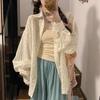 Women's Polo Collar Long Sleeve Blouse Loose Fit Korean Style Polka Dot Shirt Summer Sheer Sun Protection Top