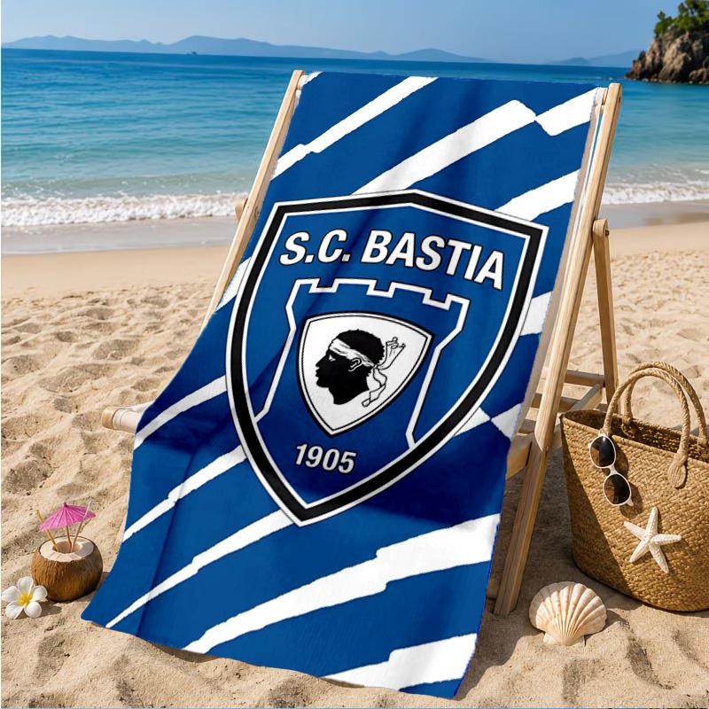 Telo da Spiaggia con Stemma Calcio SC Bastia, Asciugatura Rapida, Facile da Curare, Adatto Sia per il Fitness che per le Vacanze al Mare, Essenziale Sportivo