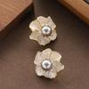 Mori sweet exquisite pastoral enamel drop glaze diamond three-dimensional flower pearl stud earrings high-end earrings