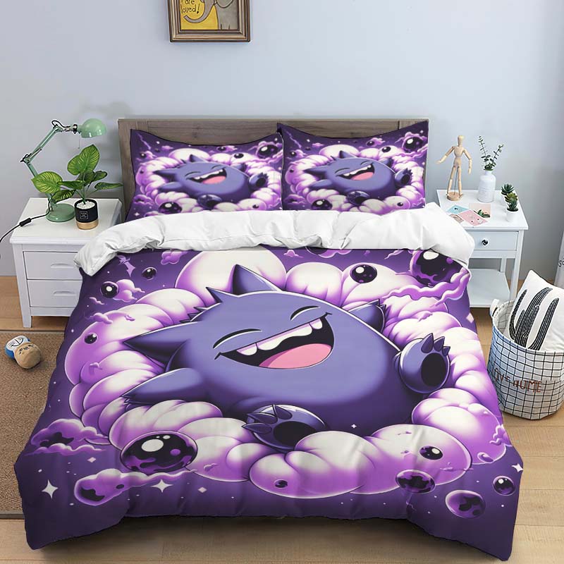 This adorable Gengar cartoon bedding set—including a duvet cover and pillowcases—is the perfect choice for decorating your bedro