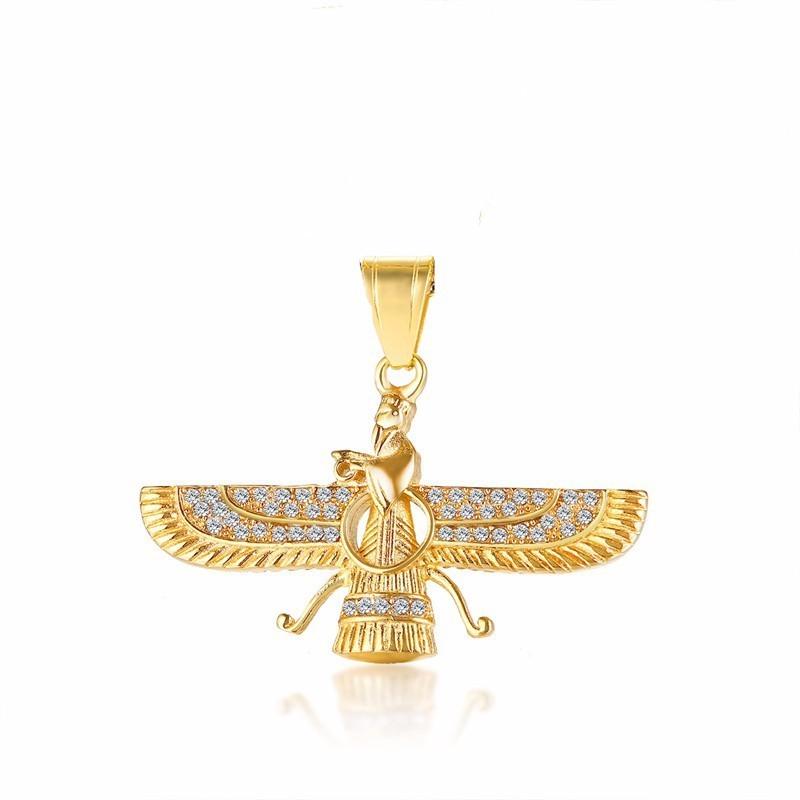 Ahura Mazda Zoroastrian Farvahar Wing Necklace Pendant Stainless Steel Medyan religi Achaemenian Men Jewelry
