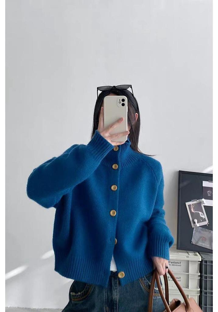 Women's Cozy Korean Style Wool Knit Cardigan - Autumn/Winter Outerwear